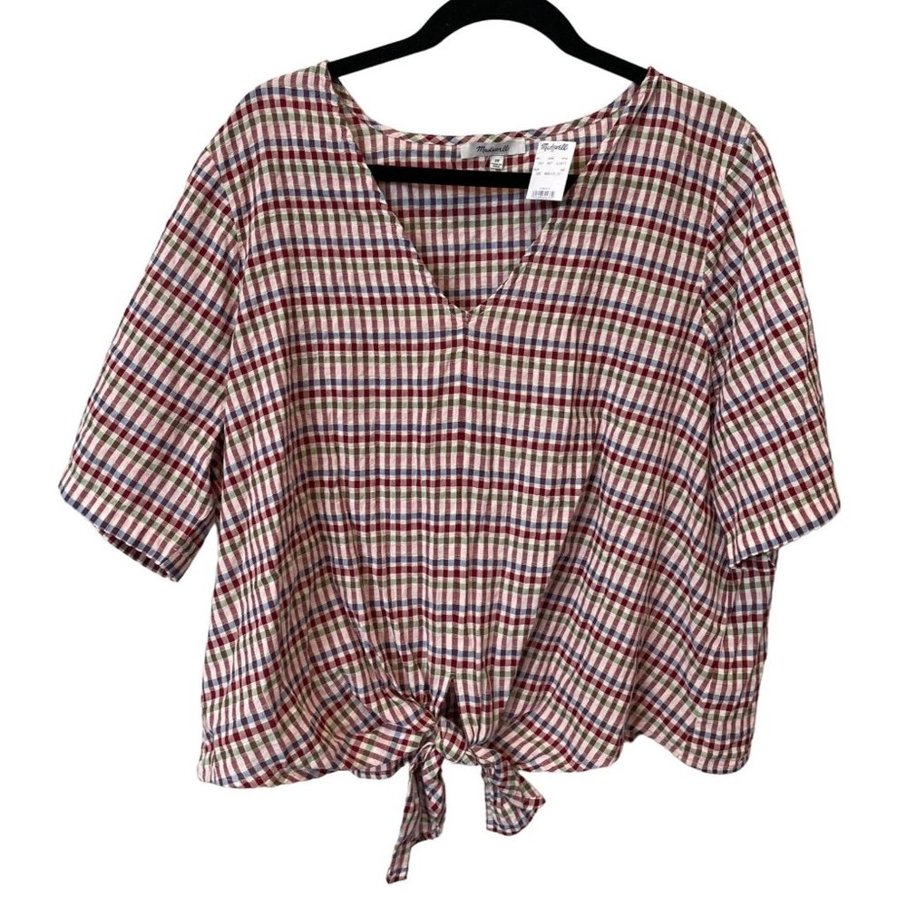 NWT Madewell Ginney Tie Front plus v neck NWT 2X gingham boxy short sleeve top